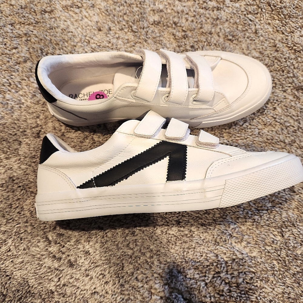NWT Rachel Zoe Velcro Tennis Shoes White/Black Size 8.5 Genuine Leather Sneaker